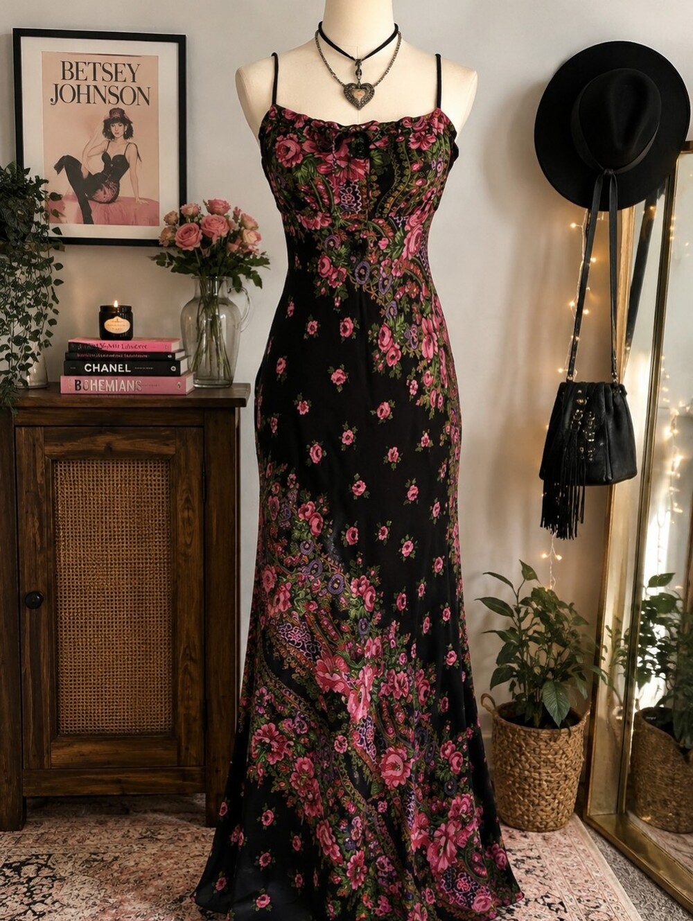 Vintage 90s Betsey Johnson New York Floral Paisley Maxi Dress M